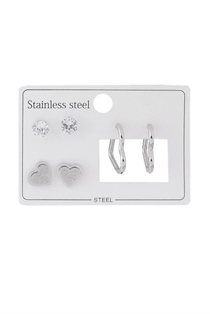 316 L Stainless Steel - Anti-Allergic - Non-Tarnish - Silver Color - Set of 3 - Women's Earrings