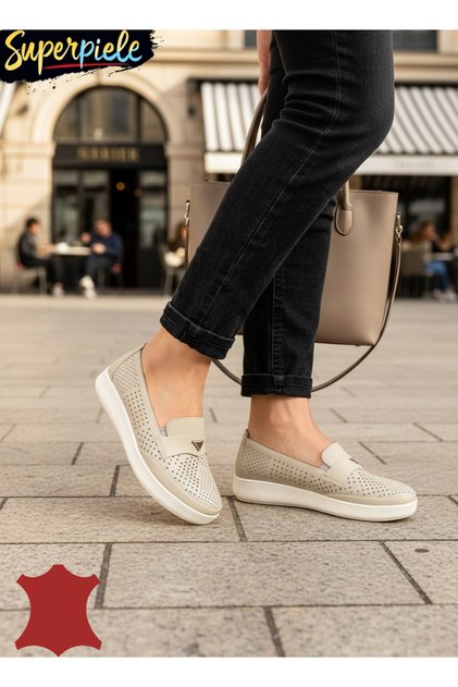 Pantofi casual damă perforați , fără șireturi din piele naturală