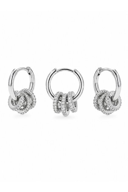 Çelik Silver 3lü Taşlı Halka Küpe