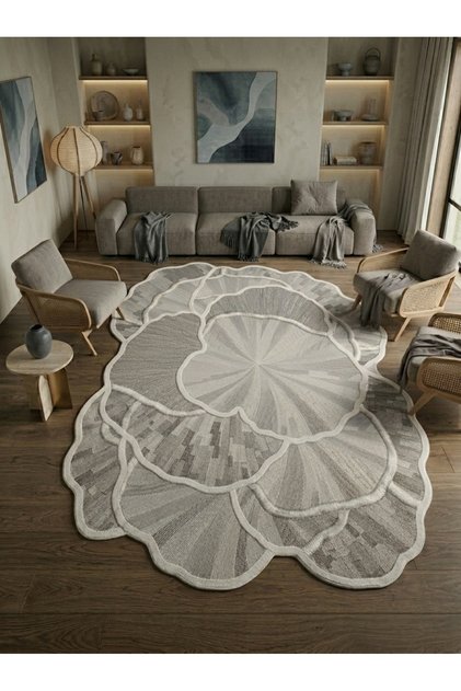 sdtttt Gri Renkli Modern Organik Formlu Pastel Minimalist Dokuma Taban Dekoratif Halı sdtttt1379