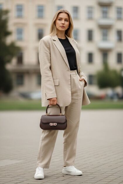 Baguette Model Women's Hand and Shoulder Bag with Gold Accessories
