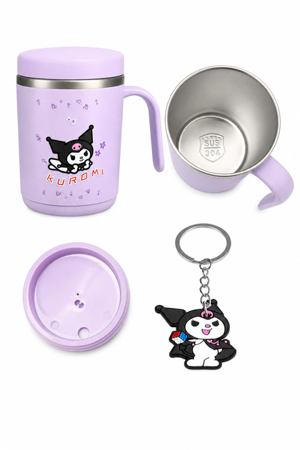 Sanrio My Melody Hello Kitty Stainless Steel Coffee Mug with Lid, water bottle,10.14oz Insulated Travel Cup with Free Keychain, Cute Kawaii Water Cup for Hot & Cold Drinks, Gift for birthday