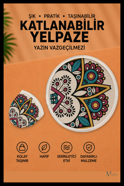 MAZEN Nazar Mandala Desen Katlanabilir Yuvarlak Yazlık Taşınabilir