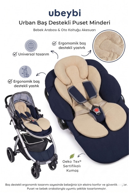 Urban Baş Destekli Puset Minderi - Universal Bebek Arabası Oto Koltuğu Ve Mama Sandalyesi Mat