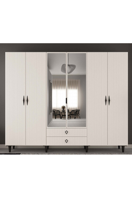 Lale 6 Kapaklı Gardrop / 6 Kapılı Dolap / Komple MDF / Modern Tasarım