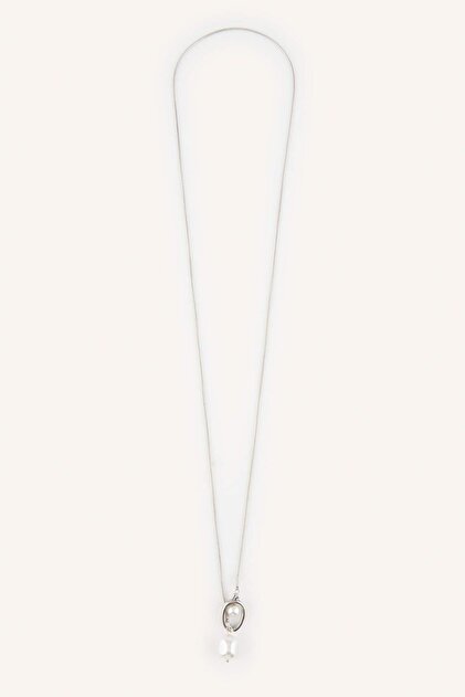 Women's Silver Color Pearl Chain Steel Necklace H2707Axns