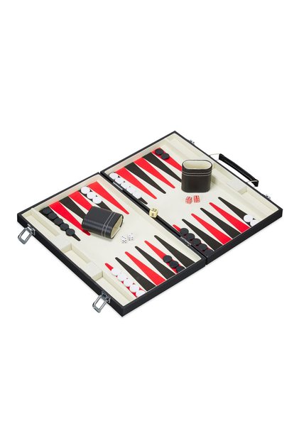 Joc table/backgammon premium in valiza eleganta, set complet cu piese si zaruri, ideal pentru calatorii si cadouri, pentru adulti si copii, negru, 47 x 36 cm