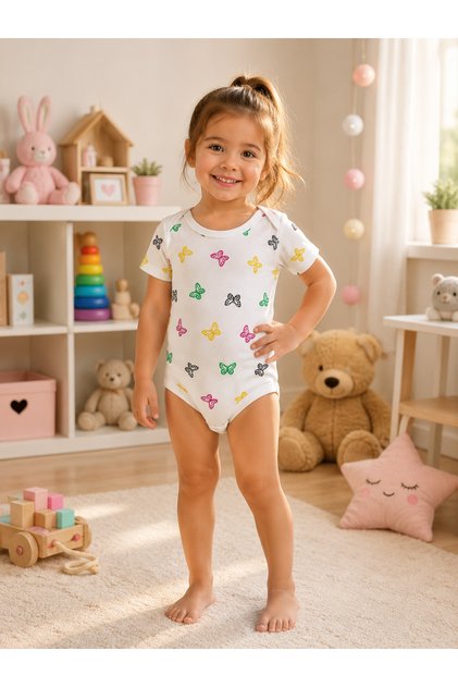 Short Sleeve 100% Cotton Snap Fastener Bodysuit Colorful Patterned Unisex Boy Girl Bodysuit 3-6 Years