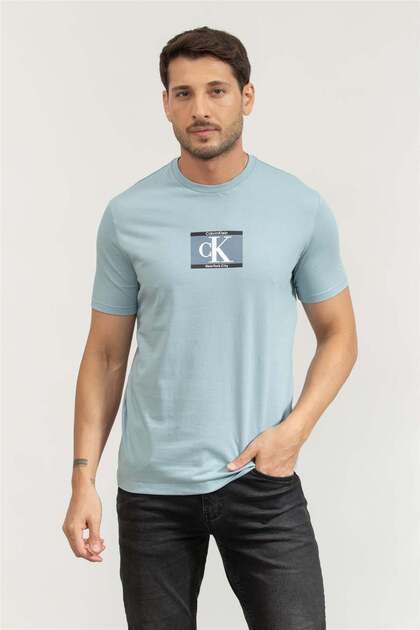 Erkek Bisiklet Yaka T-Shirt Mavi