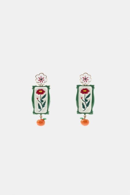 Zr Model Enamel Flower Motif Earrings