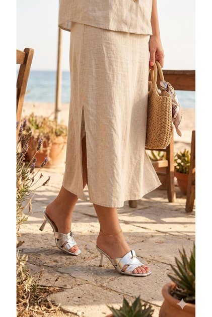 Silver Metallic Women's Heeled Slippers