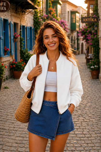 Kadın Fermuarlı Oversize Bomber Basic Mevsimlik Günlük Ceket