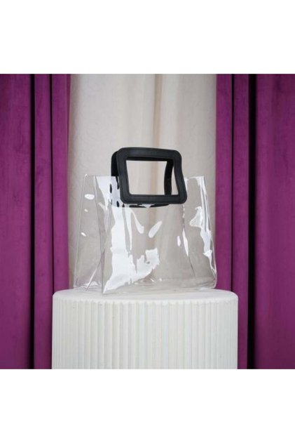 Dozen transparent gift bags with black leather handle 28x24 cm - elegant packaging bags for occasions