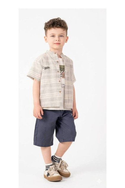 Boy's Elegant Collar Striped Luxury/Stylish Shirt/T-Shirt/Shorts Set