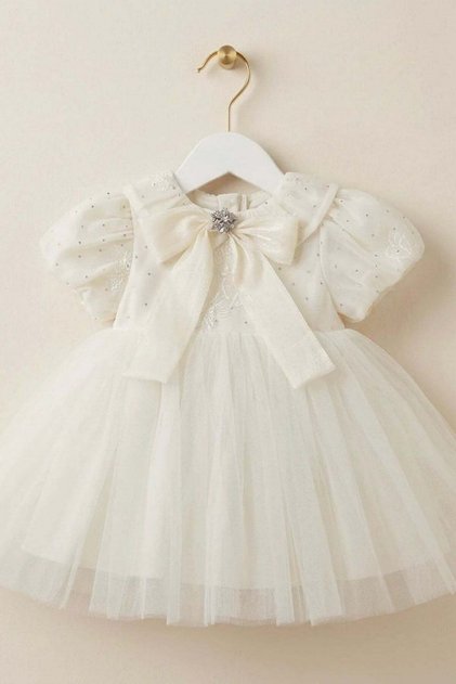 Collar Detailed Special Occasion Baby Girl Dress Ecru