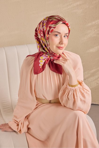 Twill Silk Coral Scarf Burgundy 90X90