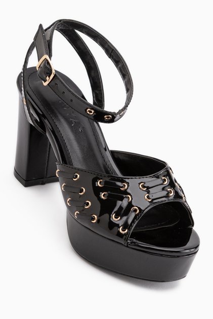 Sonya Black Ankle Strap Platform Heeled Women's Shoes