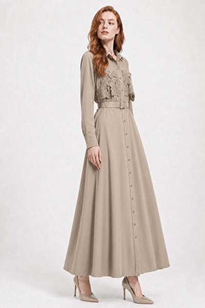 FTZ WOMEN Kadın Krep Elbise Beige 31378 - Fiyatı, Yorumları