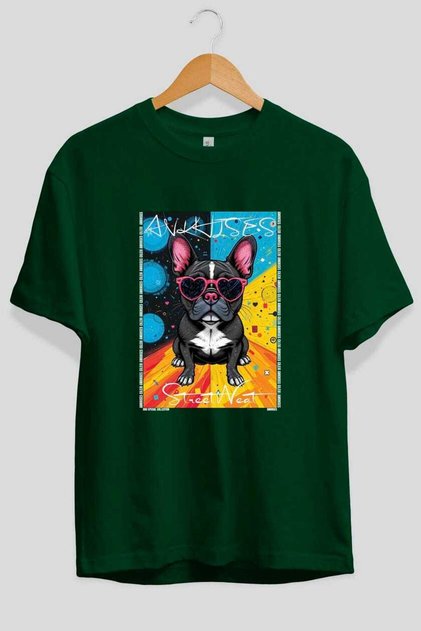 For Dog Lovers 42 Front Dog Printed Green Oversize T-Shirt 100% Cotton Unisex Dog Lover Premium Design