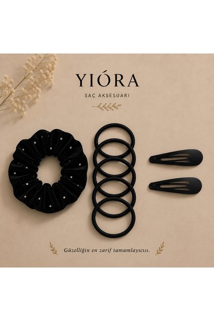 8-Piece Women's Rubber Buckle Set (2 Side Buckles + 5 Thin Rubber Bands + 1 Thick Rubber Buckle with Stones)