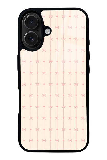 iPhone 16 Cream Coquette Pattern Design Glossy Phone Case