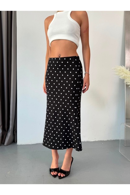 Women's Polka Dot Softtouch Modal Fabric High Waist Maxi Long Fish Skirt Hk9934