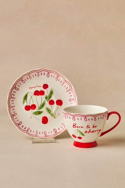 Cherry Time Çizgili Çay Fincan Takımı Tek Kişilik 220 ml