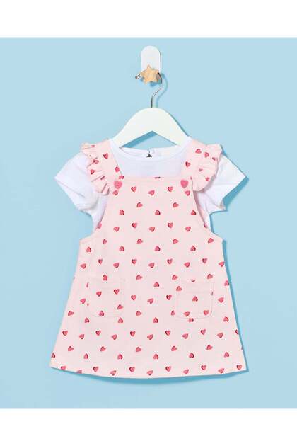 Infant Girls White Heart Print Dress Set (2 Piece)