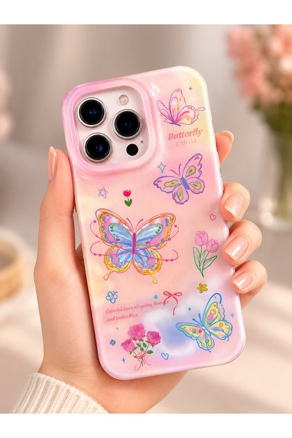 iPhone 16 Pro Compatible - Protective Phone Case with Transparent Sides and Shiny Patterned Back Cover