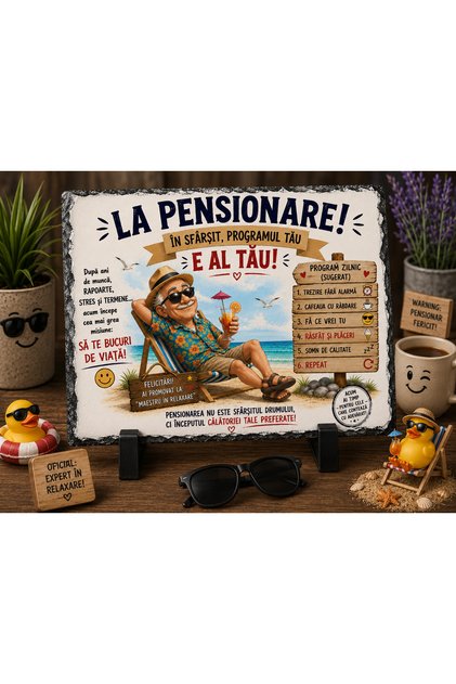 Placă ardezie - La Pensionare! În sfârșit, programul tău e al tău! (Domn)