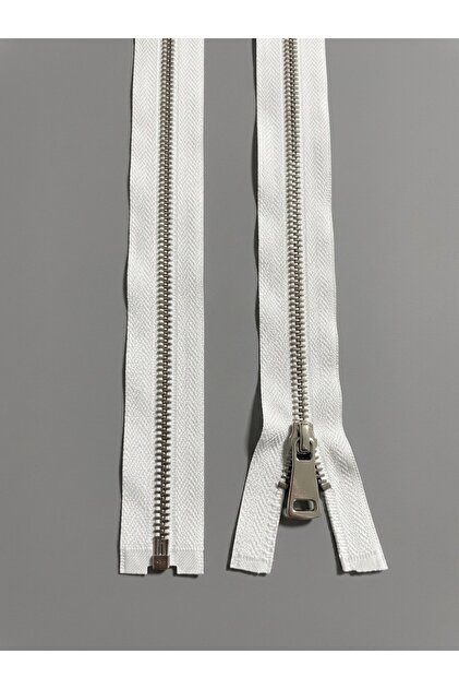 T5 Metal Separe Silver Threaded White Strip 50 cm Coat Zipper 1 Piece
