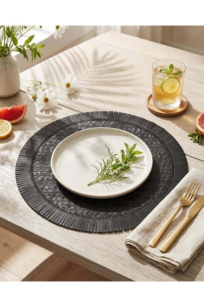 Black Embellished Round Placemat