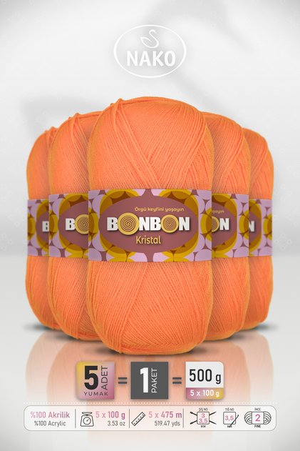 Crystal • Orange (98215) - 5-Pack X 100Gr/475M - Fine Yarn for Hand Knitting - Shawl Blouse Yarn