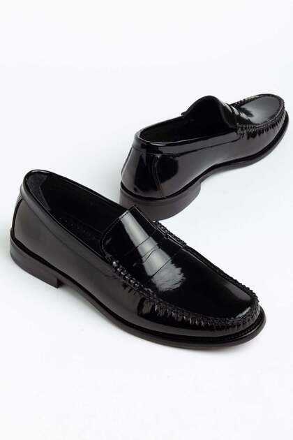 Genuine Leather Men's Classic Shoes Black Patent Leather College Model Jurdan Sole