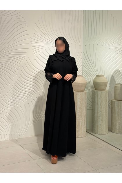 Taline Abaya, Creche Andonese Fabric, with Lace Sleeves, Kluh Style, A-Laen Style.