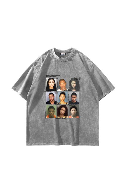 Washable White Mugshot Printed Oversize Unisex T-Shirt
