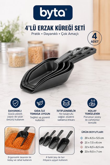 4'lü Plastik Ölçü Kaşığı Seti Mor Siyah Krem Karışık Renk Gönderilir- Mutfak, Pastacılık ve Kahve İçin Hassas Ölçü Kaşık Seti (1,25 ml - 15 ml)