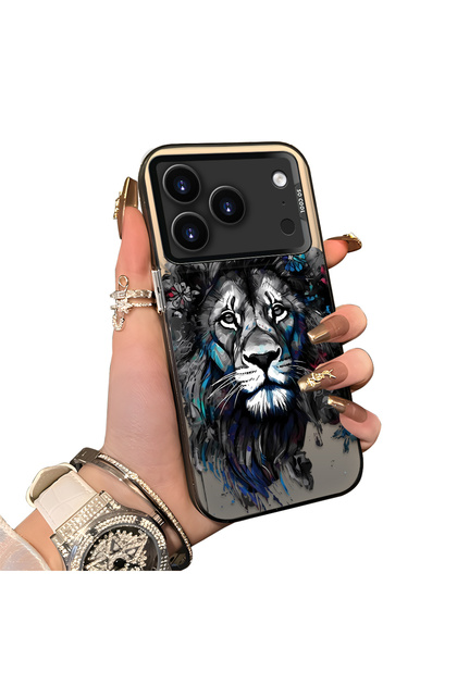 iPhone 17 Pro Max Compatible Silicone Edge Hard Back Case Couple Phone Case with Lion Pattern