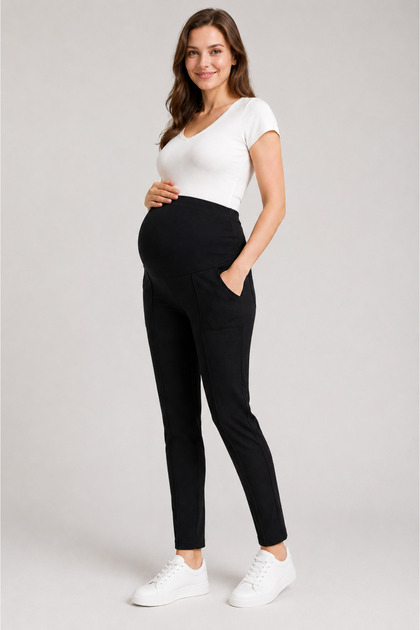 390 Black Color Modal Adjustable High Waist Maternity Pants