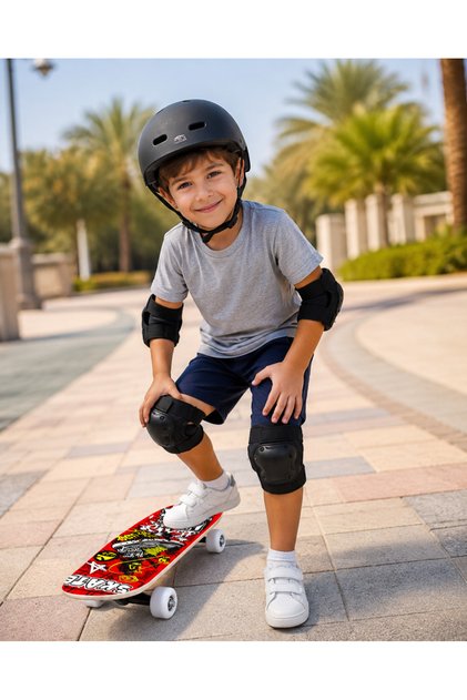 Kırmızı Grafiti Desenli Çocuk Mini Kaykay Skateboard 43x12.5 cm
