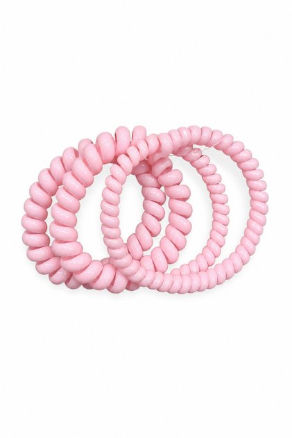 Pink Spiral Telephone Cord Shaped Hair Clip Rubber 3 Piece Set