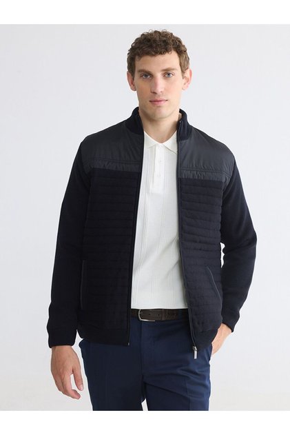 Lcwaikiki Classic Navy Blue Regular Fit High Collar Men's Knitwear Cardigan