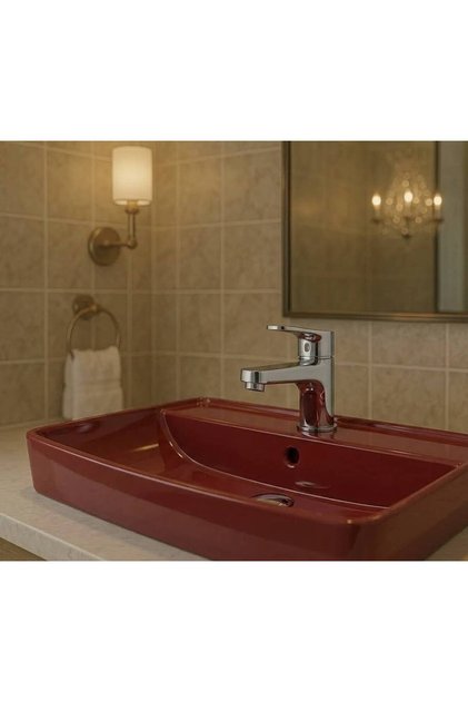 - Tezgah Üstü Batarya Delikli Lavabo Kırmızı, 40x60 Cm Slim Kenar - RT30TXL530H