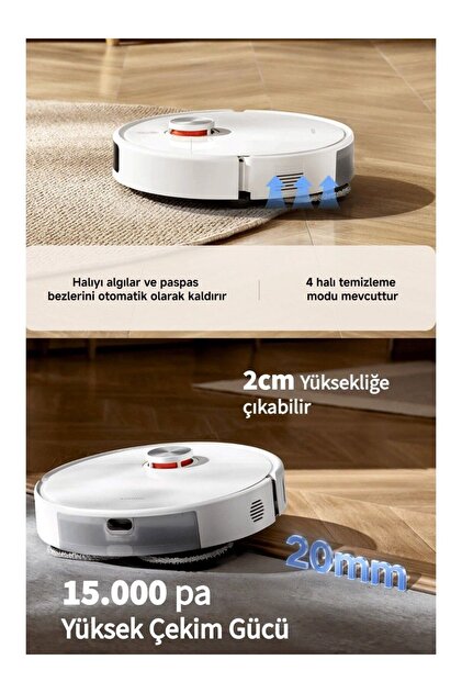とらじページ Xiaomi 15000Pa Akıllı Robot Süpürge ve Mop Çift Döner Mop LDS
