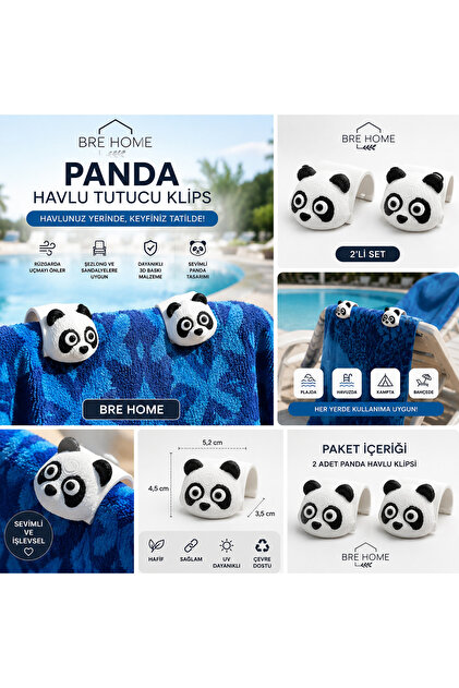BRE HOME Panda Havlu Tutucu Klips 2'li Set | Şezlong Havlu
