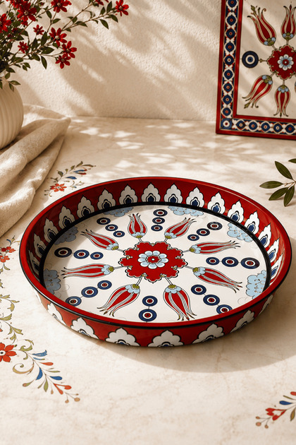 Home 26 cm Kırmızı Ebru Desen Meyve Tabağı