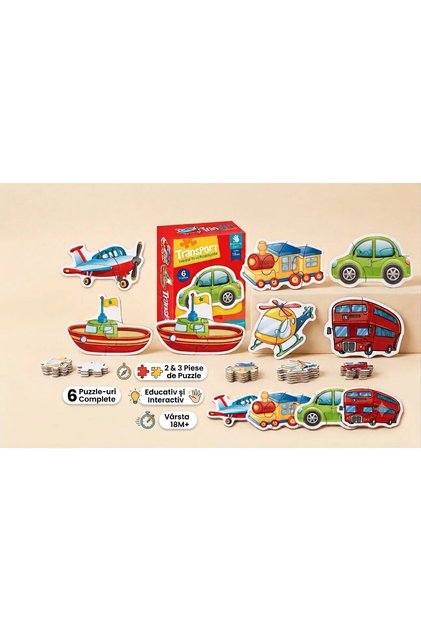 Puzzle Educativ Vehicule 6 Modele pentru Copii 18 Luni Plus