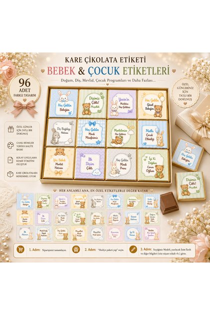 Kare Çikolata Etiketi Kişiye Özel Gün-Söz-Nikah-Nişan-Düğün-Çocuk-Bebek, İş Organizasyonu 3,5x3,5cm Sticker-No-2