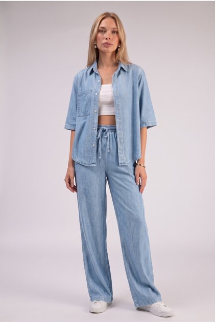 Women's Tencel Fabric Half Sleeve Shirt Pants Denim Set