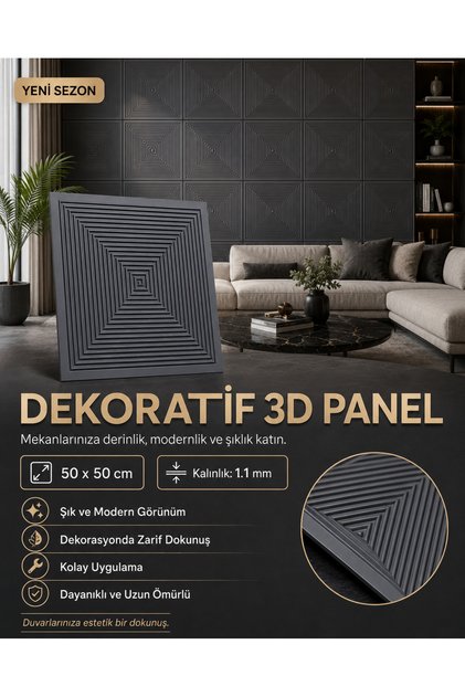 ENIGMA 3D DUVAR PANELİ BOYANABİLİR ( ÖLÇÜ : 50*50 cm / 4 adet: 1 m2)